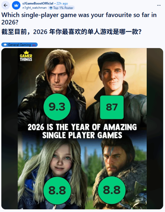 2026年单机游戏百花齐放：生化危机：安魂曲领衔年度最佳之争